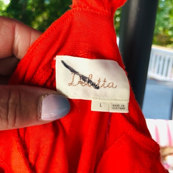 DELETTA by ANTHROPOLOGIE size large coral orange ruched top  slimming top - Picture 13 of 14